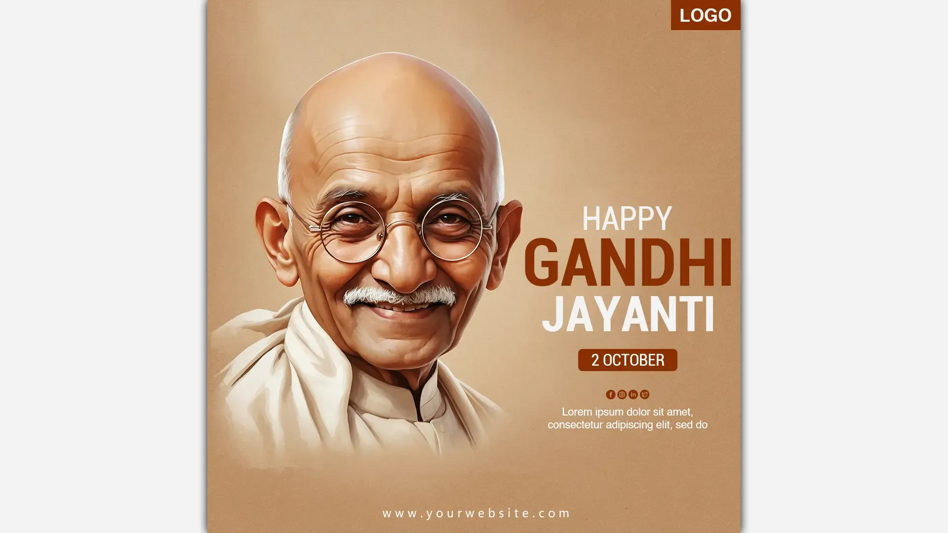 Happy Gandhi Jayanti Instagram Post with Realistic Portrait